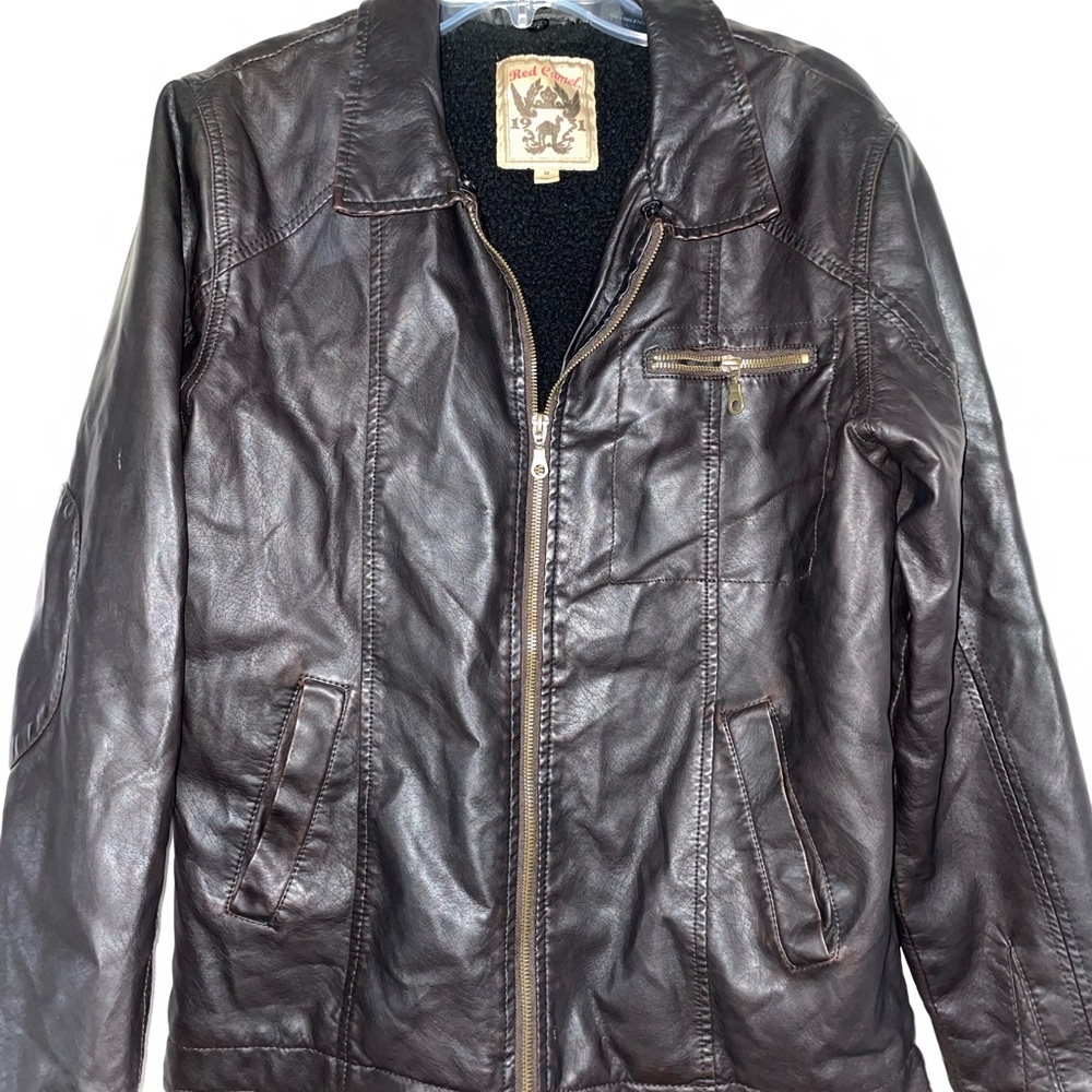 Red Camel faux leather zip up jacket. Size M